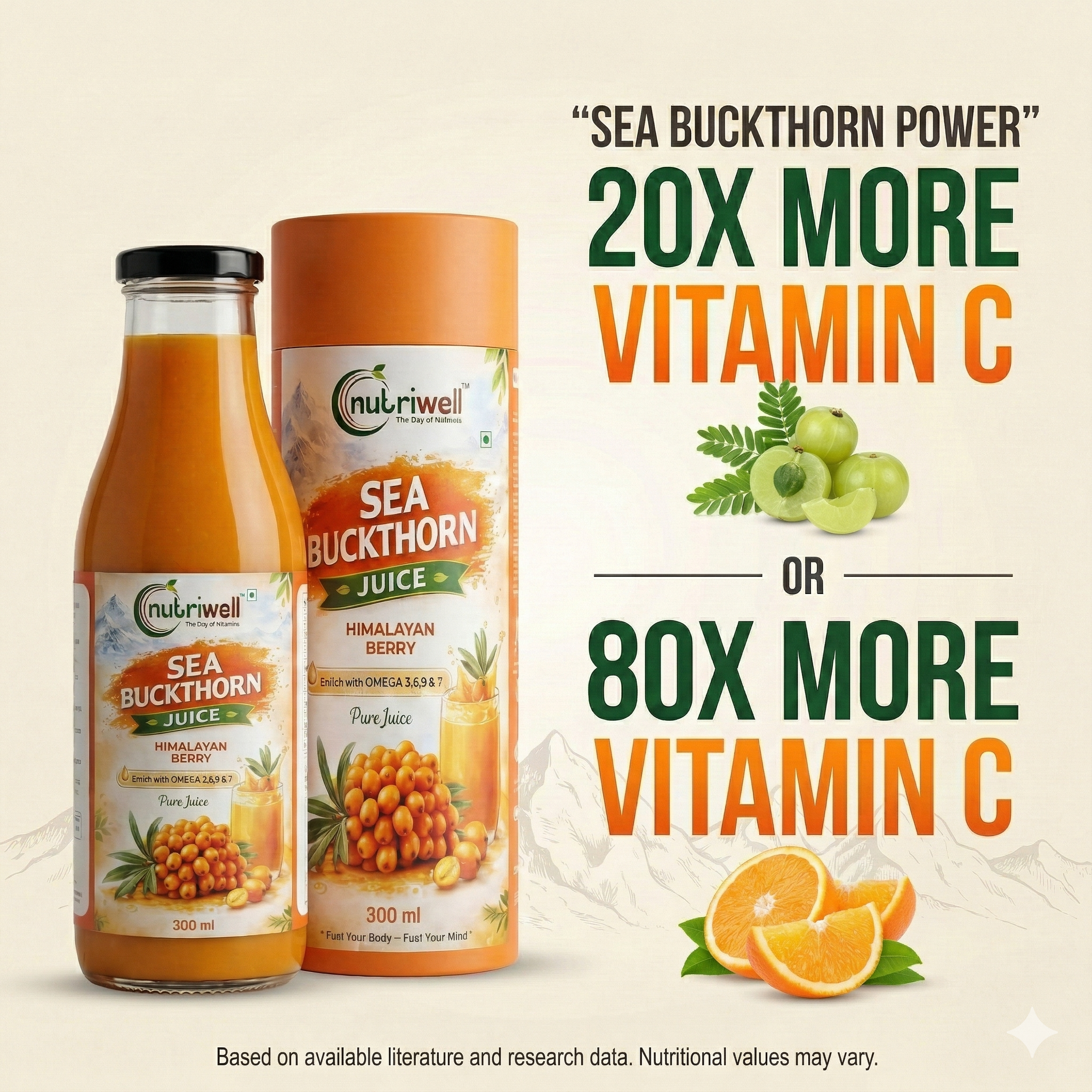 Sea Buckthorn Juice for Immunity, Diabetes & Skin Booster 300ml +500ml Combo