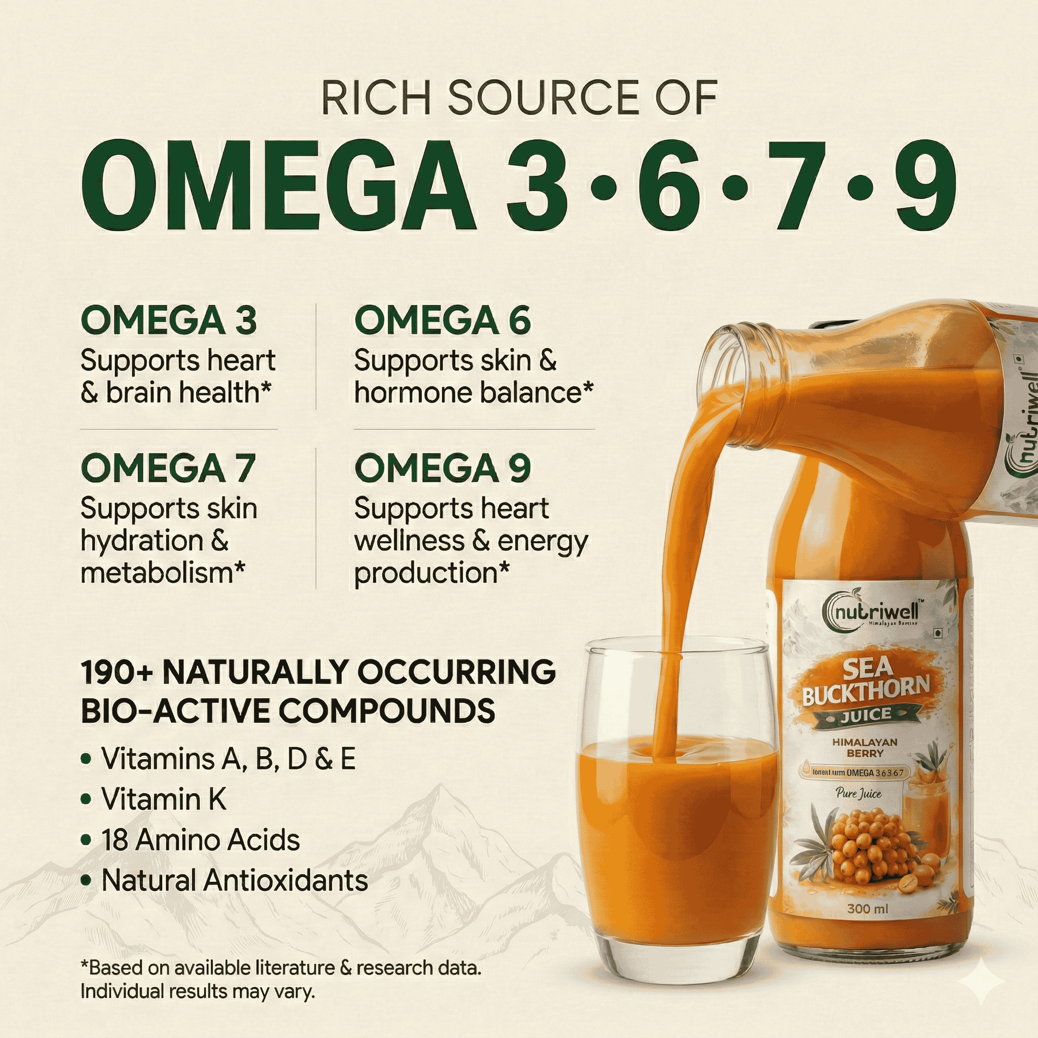 Sea Buckthorn Juice for Immunity, Diabetes & Skin Booster 300ml