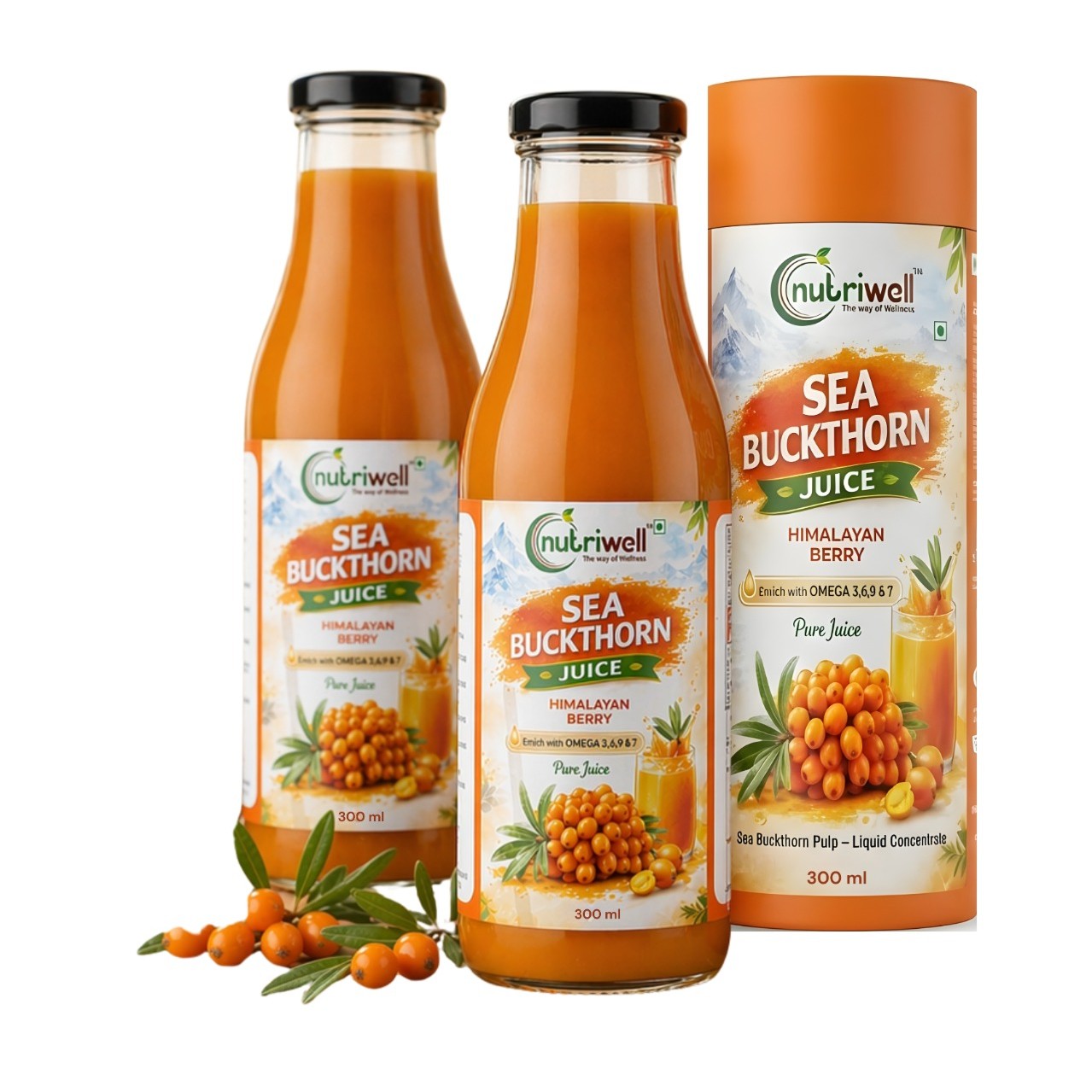 Sea Buckthorn Juice for Immunity, Diabetes & Skin Booster 300ml (pack of 2)