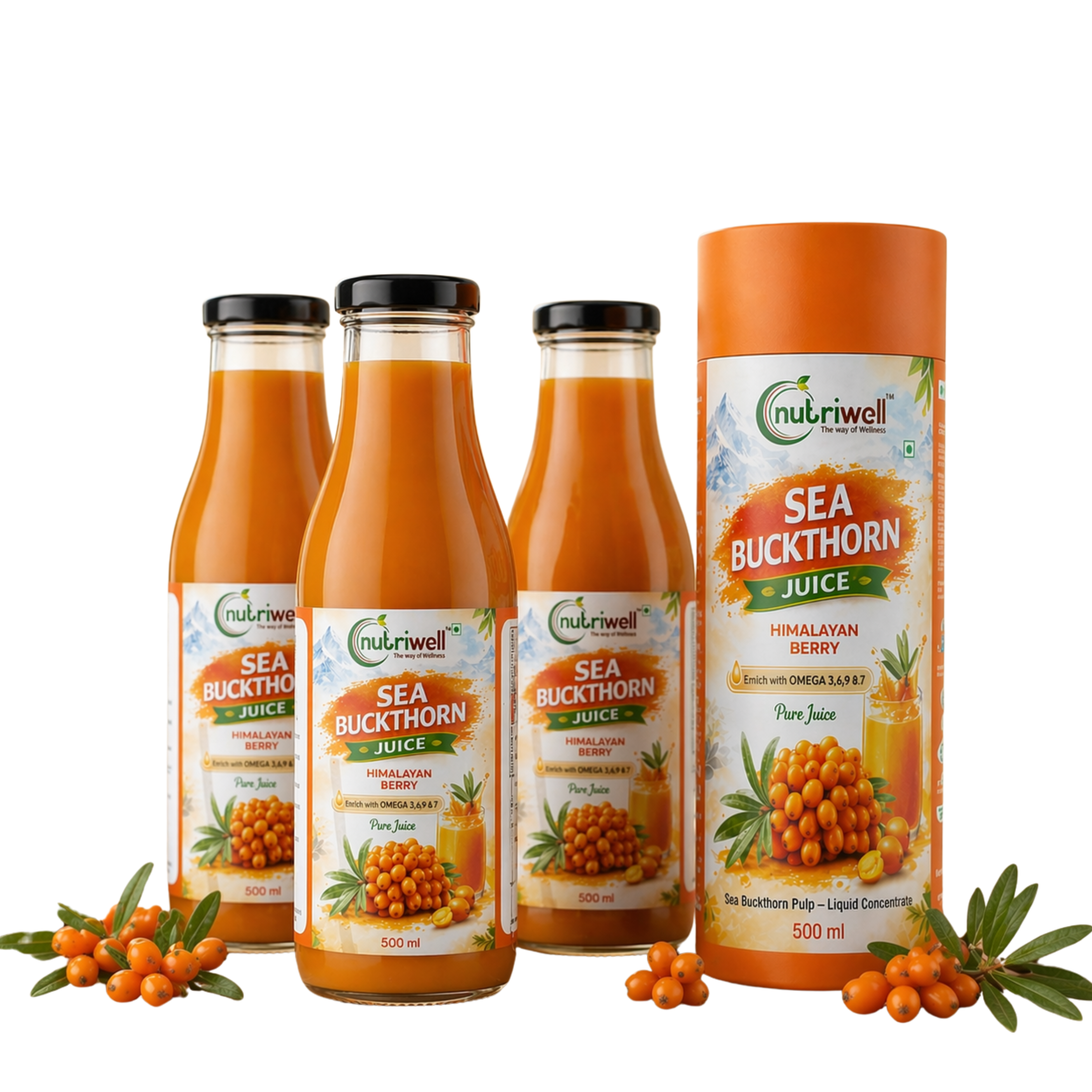 Sea Buckthorn Juice for Immunity, Diabetes & Skin Booster 500ml (Pack of 3)